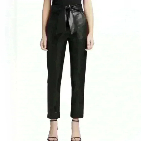 Nicole Miller Pants - Nicole Miller New York. Straight Leg, Tie Waisted, Faux Leather Pant, belted